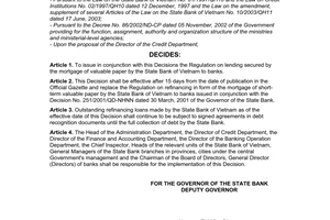 Decision No. 1452/2003/QD-NHNN of November 03, 2003, on the issuance of the regulation on lending secured by the mortgage of valuable paper by the State Bank of Vietnam to banks