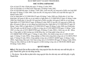 Quyết định 223/2003/QĐ-TTg Dự án đầu tư phát triển vùng nguyên liệu cho nhà máy sản xuất bột giấy và giấy Thanh Hoá