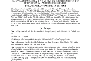 Quyết định 243/2003/QĐ-UB giao định mức khoán biên chế kinh phí quản lý hành chính cho Sở Du lịch