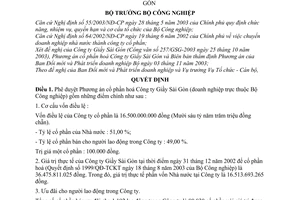 Quyết định 179/2003/QĐ-BCN chuyển Công ty Giầy Sài Gòn thành Công ty cổ phần Giầy Sài Gòn