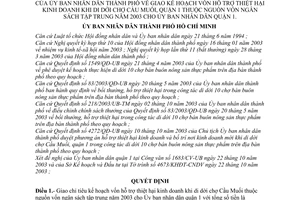 Quyết định 245/2003/QĐ-UB giao kế hoạch vốn hỗ trợ thiệt hại kinh doanh khi di dời chợ Cầu Muối, quận 1 thuộc nguồn vốn ngân sách tập trung năm 2003