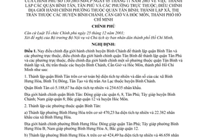 Nghị định 130/2003/NĐ-CP lập quận BìnhTân Phú phường trực thuộc điều chỉnh địa giới hành chính phường thuộc quận xã thị trấn Bình Chánh Cần Giờ