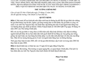 Quyết định 226/2003/QĐ-TTg thay hỗ trợ hộ nghèo già làng trưởng bản khó khăn hộ gia đình có công với nước ở Tây Nguyên quy định tại QĐ 168/2001/QĐ-TTg