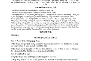 Quyết định 228/2003/QĐ-TTg thí điểm cho thuê quản lý, khai thác kết cấu hạ tầng cầu cảng Cái Lân