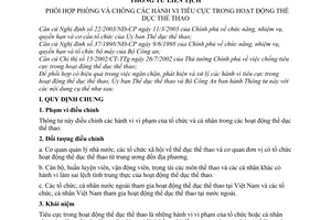Thông tư liên tịch  222/2003/TTLT-UBTDTT-BCA phối hợp phòng và chống các hành vi tiêu cực trong hoạt động thể dục thể thao