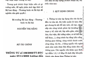 Thông tư 106/2003/TT-BTC hướng dẫn quản lý vốn đầu tư xây dựng cơ bản thuộc xã, thị trấn