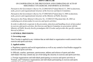Joint circular No. 222/2003/TTLT-UBTDTT-BCA combating of acts of misconduct in exercise sports activities