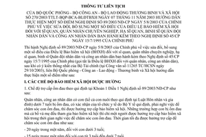 Thông tư liên tịch  270/2003/TTLT-BQP-BCA-BLĐTBXH  Điều lệ bảo hiểm xã hội đối với sĩ quan, quân nhân