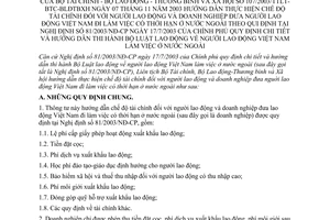 Thông tư liên tịch 107/2003/TTLT-BTC-BLĐTBXH hướng dẫn thực hiện chế độ tài chính đối với người lao động và DN đưa người lao động VN làm ở nước ngoài