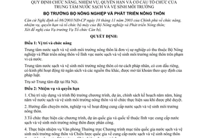 Quyết định 122/2003/QĐ-BNN chức năng, nhiệm vụ, quyền hạn cơ cấu tổ chức Trung tâm nước sạch và vệ sinh môi trường
