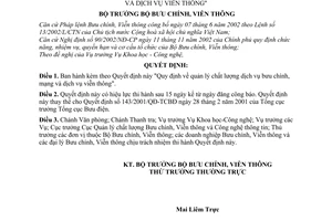 Quyết định 176/2003/QĐ-BBCVT  quản lý chất lượng dịch vụ bưu chính, mạng và dịch vụ viễn thông
