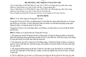 Quyết định 248/2003/QĐ-UBDT chức năng, nhiệm vụ cơ cấu tổ chức trung tâm tin học