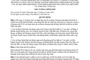 Quyết định 231/2003/QĐ-TTg bổ sung thay tên xã thuộc Chương trình phát triển kinh tế xã hội đặc biệt khó khăn vùng đồng bào miền núi biên giới sâu xa