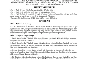 Quyết định 235/2003/QĐ-TTg chức năng, nhiệm vụ, quyền hạn cơ cấu tổ chức  Kho bạc Nhà nước thuộc Bộ Tài chính