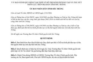 Quyết định 171/2003/QĐ.UBNDT hỗ trợ kinh phí đào tạo thu hút nhân lực Sóc Trăng