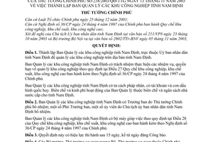 Quyết định 238/QĐ-TTg lập Ban quản lý khu công nghiệp tỉnh Nam Định