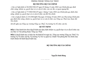 Quyết định 188/2003/QĐ-BTC chức năng nhiệm vụ các ban và văn phòng thuộc TCT