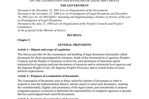 Decree No. 135/2003/ND-CP of November 14, 2003, on the examination and handling of legal documents