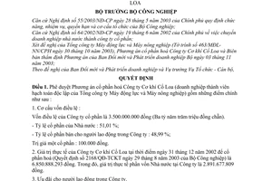 Quyết định 189/2003/QĐ-BCN chuyển Công ty Cơ khí Cổ Loa thành Công ty cổ phần Cơ khí Cổ Loa