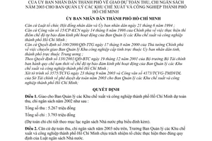Quyết định 256/2003/QĐ-UB giao dự toán thu chi ngân sách năm 2003 cho Ban Quản lý Khu chế xuất công nghiệp thành phố Hồ Chí Minh