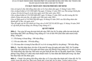 Quyết định 255/2003/QĐ-UB giao bổ sung chỉ tiêu dự toán chi ngân sách năm 2003 cho Sở Tư pháp