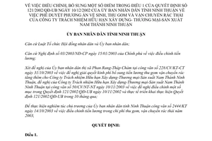 Quyết định 123/2003/QĐ-UB điều chỉnh Quyết định 121/2002/QĐ-UB tỉnh Ninh Thuân