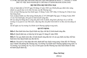 Quyết định 1505/2003/QĐ-BTM  Quy chế đại lý kinh doanh xăng dầu