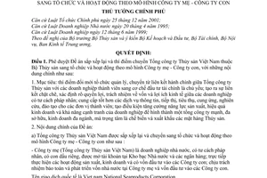 Quyết định 243/2003/QĐ-TTg sắp xếp lại thí điểm chuyển Tổng công ty Thủy sản Việt Nam sang tổ chức hoạt động theo mô hình Công ty mẹ  con