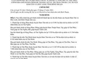 Nghị định 139/2003/NĐ-CP điều chỉnh địa giới hành chính thành lập xã, thị trấn thuộc huyện Hàm Tân Đức Linh, tỉnh Bình Thuận