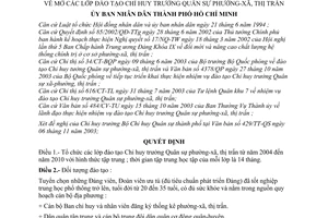 Quyết định 274/2003/QĐ-UB mở lớp đào tạo Chỉ huy trưởng Quân sự phường-xã thị trấn
