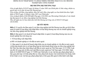 Quyết định 1544/2003/QĐ-BTM quyền Ban quản lý Khu công nghiệp tỉnh Hải Dương quản lý hoạt động xuất nhập khẩu hoạt động thương mại của doanh nghiệp