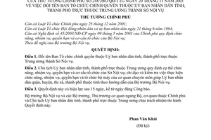 Quyết định 248/2003/QĐ-TTg đổi tên Ban Tổ chức chính quyền thuộc Uỷ ban nhân dân tỉnh thành phố thuộc Trung ương thành Sở Nội vụ