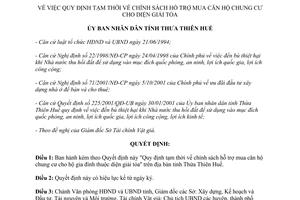 Quyết định 3408/2003/QĐ-UB tạm thời hỗ trợ mua căn hộ chung cư cho diện giải tỏa Thừa Thiên Huế