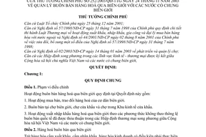 Quyết định 252/2003/QĐ-TTg quản lý buôn bán hàng hoá qua biên giới với nước chung biên giới