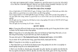 Quyết định 197/2003/QĐ-BCN chức năng nhiệm vụ quyền hạn cơ cấu tổ chức trung tâm hỗ trợ kỹ thuật an toàn công nghiệp thuộc Cục Kỹ thuật an toàn CN