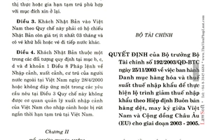 Quyết định 192/2003/QĐ-BTC Danh mục hàng hoá thuế suất thuế nhập khẩu  lộ trình giảm thuế theo Hiệp định buôn bán hàng dệt may giữa Việt Nam EU