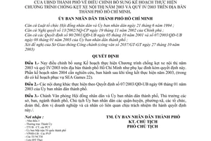 Quyết định 277/2003/QĐ-UB điều chỉnh bổ sung kế hoạch thực hiện Chương trình chống kẹt xe nội thị năm 2003 quý IV/2003 trên địa bàn TP Hồ Chí Minh