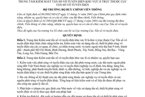 Quyết định 182/2003/QĐ-BBCVT chức năng, nhiệm vụ, quyền hạn  cơ cấu tổ chức trung tâm kiểm soát tấn số vô tuyến điện khu vực II