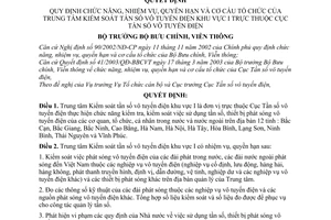 Quyết định 181/2003/QĐ-BBCVT chức năng, nhiệm vụ, quyền hạn cơ cấu tổ chức  trung tâm kiểm soát tấn số vô tuyến điện khu vực I