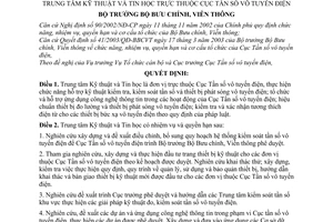 Quyết định 180/2003/QĐ-BBCVT chức năng, nhiệm vụ, quyền hạn cơ cấu tổ chức trung tâm kỹ thuật và tin học thuộc cục tần số vô tuyến điện