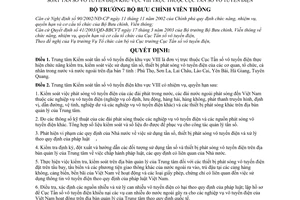 Quyết định 188/2003/QĐ-BBCVT chức năng, nhiệm vụ, quyền hạn cơ cấu tổ chức  trung tâm kiểm soát tấn số vô tuyến điện khu vực 8