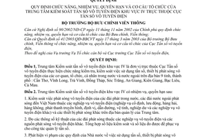 Quyết định 184/2003/QĐ-BBCVT chức năng, nhiệm vụ, quyền hạn cơ cấu tổ chức  trung tâm kiểm soát tấn số vô tuyến điện khu vực IV