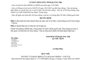 Quyết định 2711/2003/QĐ-UB tổ chức hoạt động của sở giao thông vận tải Quảng Trị