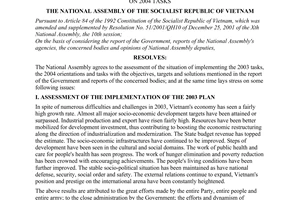 Resolution No. 19/2003/QH of November 26, 2003, on 2004 task.