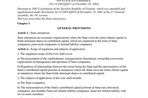 Law No.14/2003/QH11, on state enterprises, passed by the National Assembly