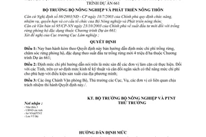 Quyết định 5246 QĐ/BNN-LN Định mức chi phí trồng rừng, chăm sóc rừng phòng hộ, đặc dụng theo suất đầu tư trồng rừng mới 4 triệu đ/ha