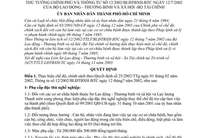 Quyết định 279/2003/QĐ-UB triển khai thực hiện Quyết định 25/2002/TTg Thông tư 12/2002/BLĐ Phụ cấp đặc thù nghề nghiệp phụ cấp chuyên ngành Y tế