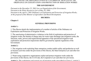 Decree No. 143/2003/ND-CP of November 28, 2003, detailing the implementation of a number of articles of the Ordinance on Exploitation and Protection of Irrigation works.