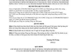 Quyết định 194/2003/QĐ-BTC chế độ quản lý hải quan, thuế áp dụng thí điểm mở rộng chức năng của doanh nghiệp trong Khu chế xuất Tân Thuận