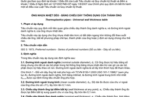Tiêu chuẩn quốc gia TCVN 6141:2003 (ISO 4065 : 1996) về Ống  nhựa nhiệt dẻo - Bảng chiều dày thông dụng của thành ống do Bộ Khoa học và Công nghệ ban hành